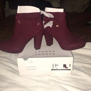 LAUREN CONRAD Wine colored block heel booties